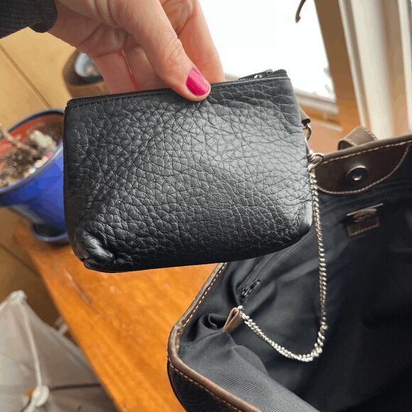 Talbots Made in Italy Black Pebbled Leather Tote Bag w/ Pouch - Picture 6 of 10